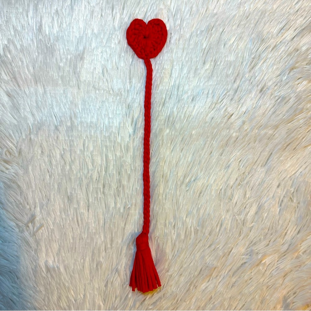Handmade Crochet Red Heart Bookmark